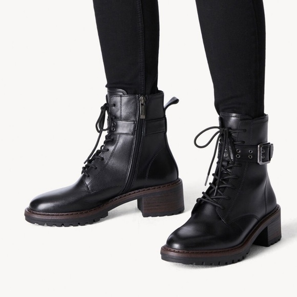 Tamaris leather moto combat boots lace up buckle bootie shoes women’s size 40 - Picture 2 of 14